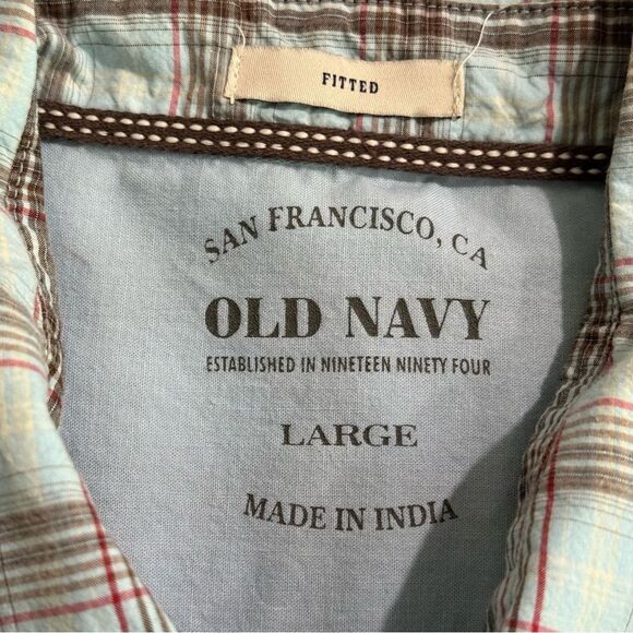 Old Navy Blue & Brown Plaid Long Sleeve Button Front Shirt Size Large - Picture 6 of 8